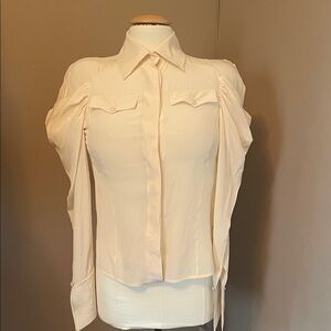 Fendi Cream Button-Down Blouse with Draped Sleeve Detail